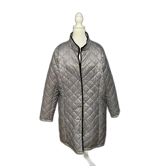 Liz Claiborne Quilted Houndstooth Coat Black Red XL Diamond Jacket - Picture 5 of 14